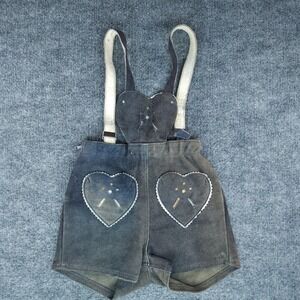 Vintage C&A Lederhosen Kids 104 Suede Leather Heart Suspenders German Wear